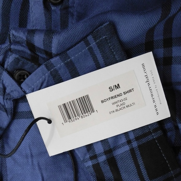 NWT!! WEWOREWHAT Boyfriend Shirt Plaid Navy Blue Collared Oversized Small Medium - Picture 11 of 15